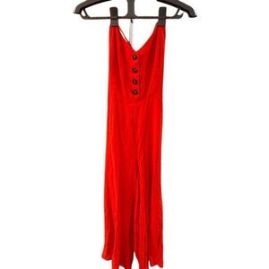 IMPRESSIONS Women’s Red Orange Button Front Wide Leg Jumpsuit Size Small
